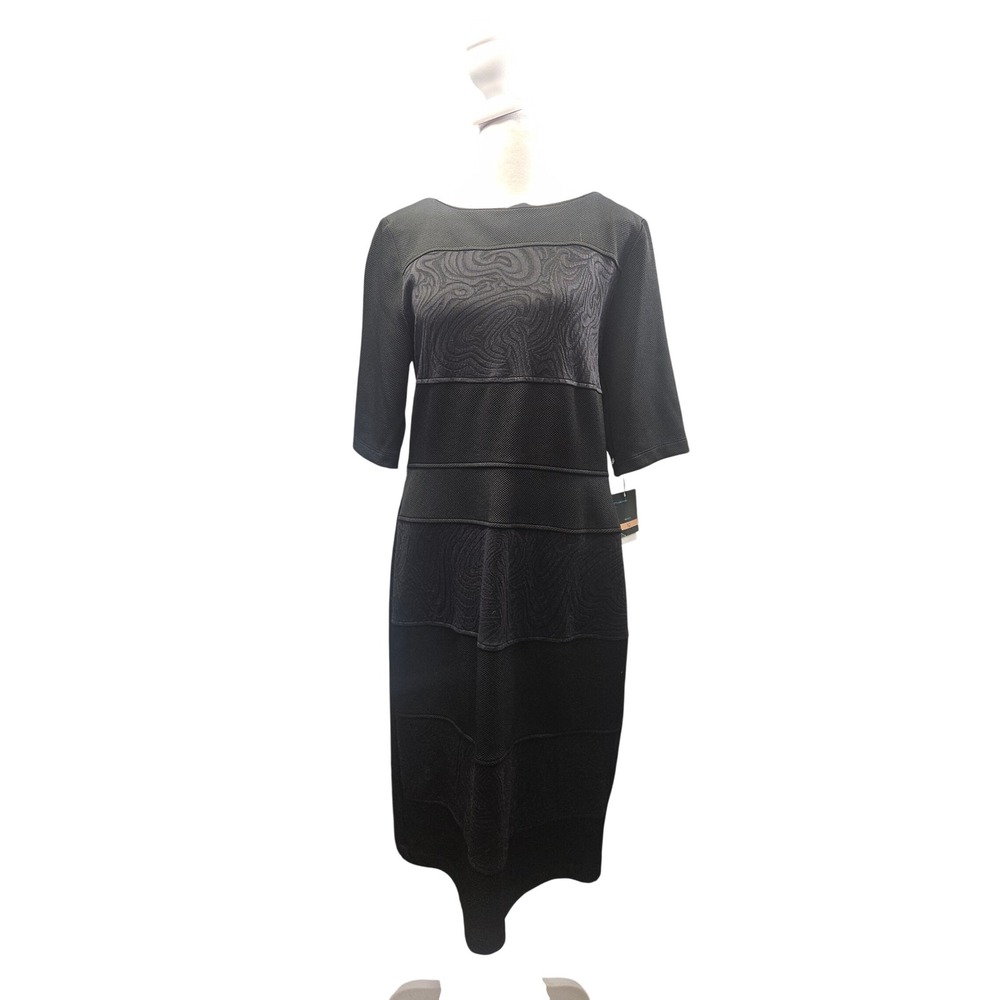 GABBY SKYE Black Textured Swirl Jacquard Sheath Dress Size 12 NWT 53182MG